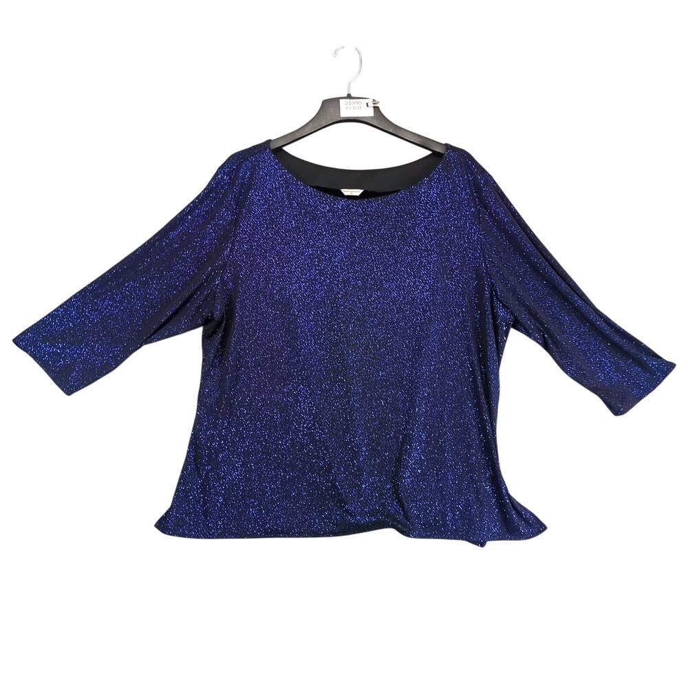 Formal Fashions Inc Women's 3X Black Navy Glitter Knit Blouse Top Showgirl Stage